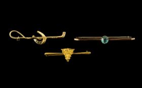 A Small Collection of Antique Period 14ct and 9ct Gold Quality Brooches / Tie Pins - all with marks