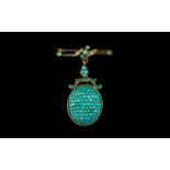 Victorian Period 9ct Gold Attractive and Superb Brooch / Pendant Drop Set with Turquoise. c.1880's.
