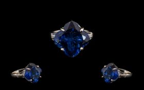 Ceylon Blue Coloured Quartz Solitaire Statement Ring, a quatrefoil cut of over 16cts of the rich,