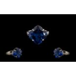 Ceylon Blue Coloured Quartz Solitaire Statement Ring, a quatrefoil cut of over 16cts of the rich,