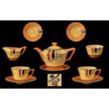 Art Deco Period Crown Ducal Handpainted 8 Piece Tea for Two Set - pattern no. 3274 pattern reg.