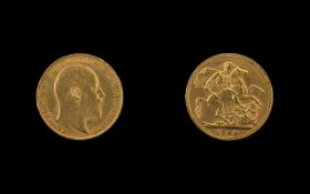 Edward VII 22ct Gold Full Sovereign - Da