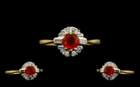 18ct Gold Superb Quality Fire Opal and Diamond Set Dress Ring fully hallmarked for 18ct, The Fire