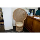 Cane Peacock Style Chair in natural colour with upholstered cream seat,
