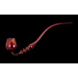 Victorian Period Large Hand Painted Cranberry - Ruby Glass Shop Display Pipe. 20 Inches - 50 cm In