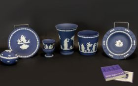 Wedgwood Portland Blue Assorted Pieces. Includes boxed vase 5.