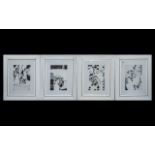 Set of Four Abstract Pen & Ink Watercolour Drawings. Size 11.5'' x 8'' (29 x 20 cm) all framed in