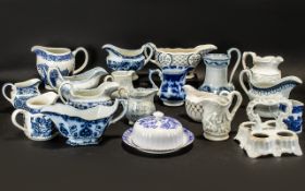 Collection of Blue & White China to include assorted jugs, bowls, gravy boats,