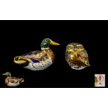 Royal Crown Derby Pair of Paperweights. 1/ Mallard, Gold Stopper.