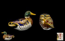 Royal Crown Derby Pair of Paperweights. 1/ Mallard, Gold Stopper.