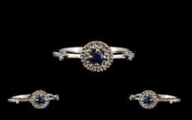 Ladies Petite 18ct White Gold Attractive Sapphire and Diamond Set Dress Ring, The Central Blue