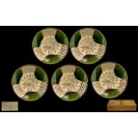 Japanese Art Pottery Shaped Dishes - A Set of ( 5 ) Decorated In Green and Brown Enamels,