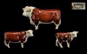 Beswick Farm Animals Hereford Trio ( 3 ) Comprises 1/ Hereford Calf, Model No 1827, Designer A.