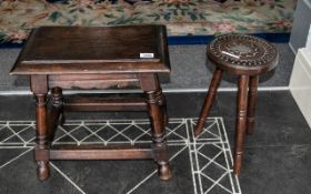 Reproduction Oak Joint Stool of typical shape, on four turned legs,