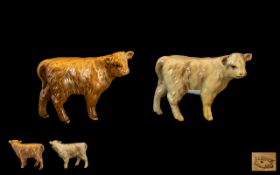 Beswick Calf Figures ( 2 ) Comprises 1/ Charolais Calf. Model No 1827 B, Designer A. Gredington.