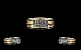 18ct Gold - Superb Quality Two Tone Gold Diamond Set Dress Ring of Contemporary Design. Set with