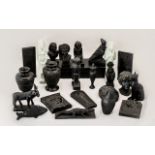 Collection of Black Basalt Type Tourist Items, 43 in total various subjects: Heads, Cats,Vases,