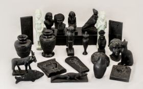 Collection of Black Basalt Type Tourist Items, 43 in total various subjects: Heads, Cats,Vases,