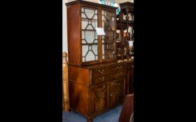 Georgian Mahogany Secretaire Bookcase with pull out dummy drawer front revealing writing apertures.