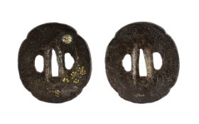 Japanese Antique From Samurai Katana - Tsuba, Early Edo Period Mokka - Gata Shape inlaid with a