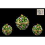 Herend - Hungary Handpainted Porcelain Strawberry Finial Reticulated Lidded Ball.