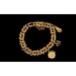 Antique Period - Attractive 9ct Gold Fancy Bracelet - loaded with 3 9ct Gold Charms.
