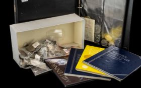 Collection of Modern Day Coins in two albums, three Whitman style folders and shoebox size box.