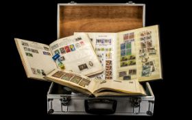 Aluminum Briefcase Containing Large Quantity of Stamps - mostly in albums full of stamps and