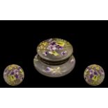 Victorian Lidded Glass Patch Box, Decorated In Coloured Enamels.