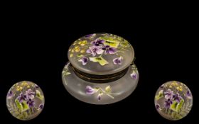 Victorian Lidded Glass Patch Box, Decorated In Coloured Enamels.