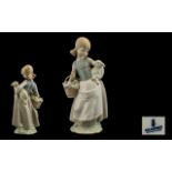 Lladro Porcelain Figure ' Girl with Lamb ' Model No 4835. Issued 1972 - 1991. Height 9.