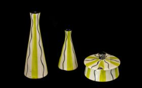 Midwinter Four Piece Cruet Set by Jessie Tait, with yellow and black wavy lines. Please see images.