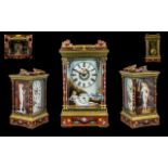 Mid 20th Century Enamelled / Cloisonne Brass Carriage Clock with Repeater and Alarm Facility,