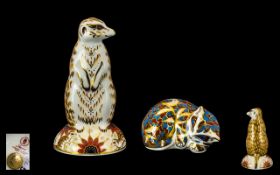 Royal Crown Derby Pair of Paperweights. 1/ Meerkat, Gold Stopper, Date 2007. Height 5.5 Inches - 13.