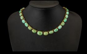 Mid Victorian Period - Attractive 9ct Gold Natural Turquoise Set Ladies Necklace.