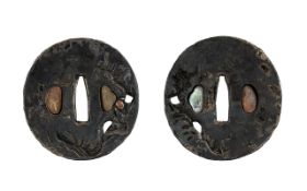 Japanese Edo Period Antique Samurai Katana Tsuba - Tenbo Style, The Oval Shaped Guard Decorated with