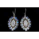 Moonstone Cluster Pair of Statement Earrings, 24cts of rainbow moonstone with adularescence,