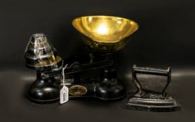 Vintage Salter Scales with Weights in good condition, with brass weighing pan.