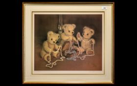 Large Signed Sue Willis Teddy Print No 452 / 850. Sue Willis signed collectable Little Treasures