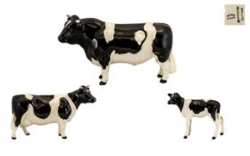 Beswick - Farm Animals Hand Painted Family Trio ( 3 ) Comprises 1/ Friesian Bull CH,