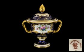 Royal Crown Derby Superb Quality Hand Painted Twin Handle Bowl / Vase and Cover.