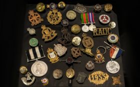 Large Collection Of Military Medals, Badges & Buttons. Tin containing a good selection of military