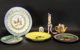 Collection of porcelain wall plates including a plate of The Heliotrope Fairy by Heinrich No.