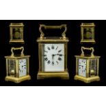 English - Heavy Brass Carriage Clock with Glass Bevelled Panels and Visible Lever Escapement,