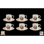 Royal Worcester Boxed Coffee Set Comprising Six Coffee Cans And Saucers, Rose Spray Design,