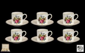 Royal Worcester Boxed Coffee Set Comprising Six Coffee Cans And Saucers, Rose Spray Design,