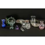 Collection of Glass Items including a large heart-shaped glass dish;