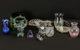 Collection of Glass Items including a large heart-shaped glass dish;