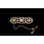 Ladies 9ct Two Tone Gold Attractive Opal and Diamond Set Brooch with Safety Chain.