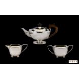 George VI Alladins Lamp Style 3 Piece Silver Tea Service, Comprises Teapot, Milk Jug & Sugar Bowl.